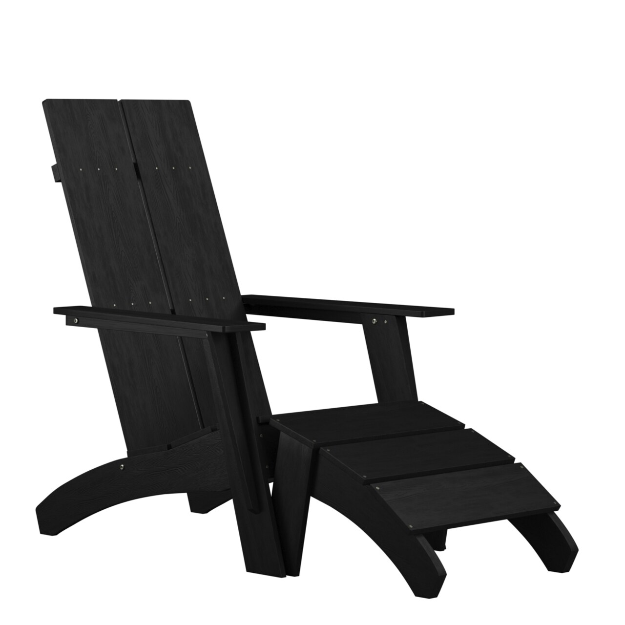 Flash Furniture Sawyer Modern All-Weather Poly Resin Wood Adirondack Chair with Foot Resting Black
